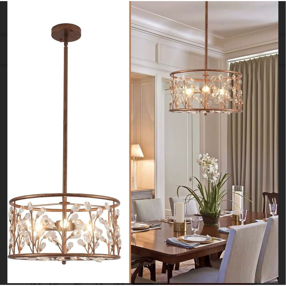 Vintage Crystal Round‎ Chandelier, 15.7" Drum Chandeliers